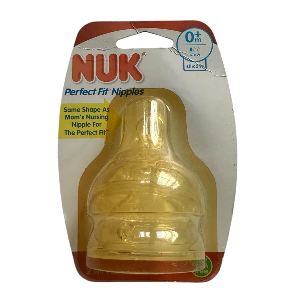 NUK Perfect Fit Baby Nipples 0+ Months Slow Silicone 2-Pack NEW Faded Packaging